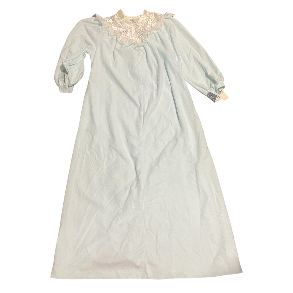 Vintage Komar Light Blue‎ Floral Lace Long Sleeve Lounge Gown Robe Medium NWT
